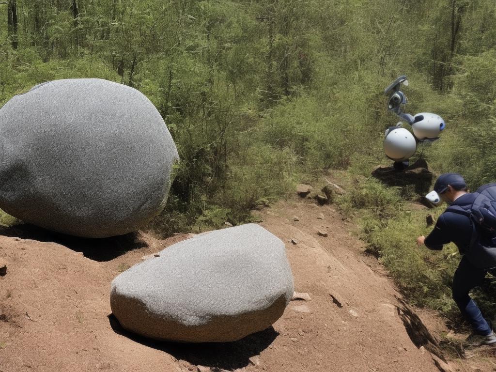 Image of an AI-enabled robot trying to push a heavy boulder up a hill to illustrate the challenges faced by AI technologies.