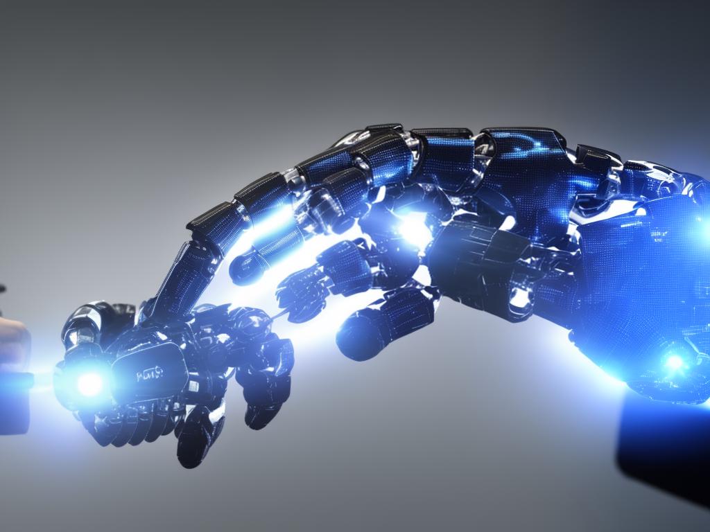 An image of a robot hand holding a human hand, representing the ethical considerations that arise from AI-enabled technologies.